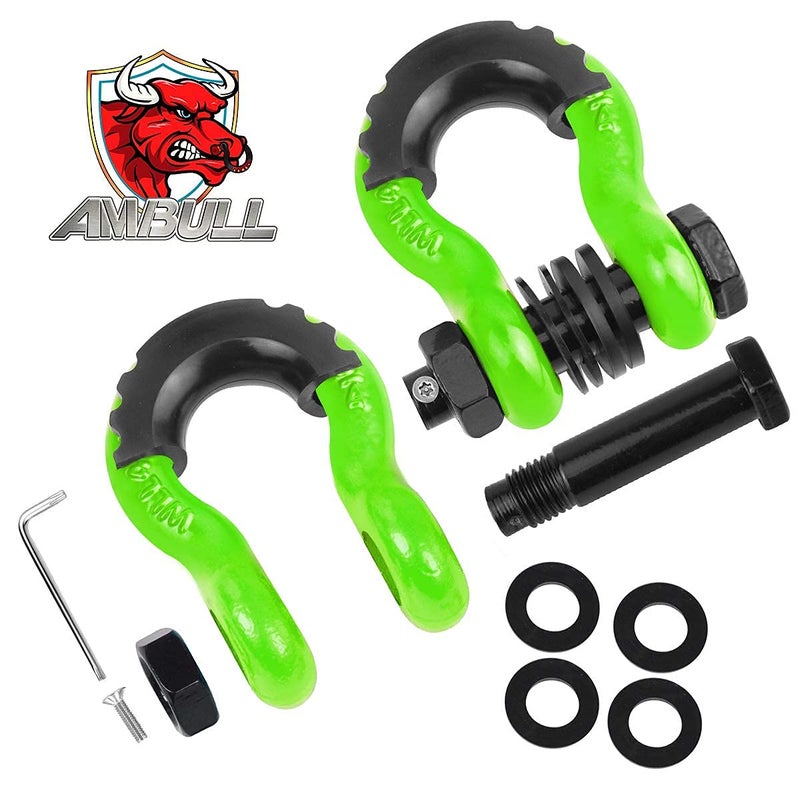 AMBULL Shackles 3/4" D Ring Shackle (2 Pack) 45,000lb Break Strength with 7/8" Pin, Anti Theft Security Screws, Isolator & Washer Kits for Use with Tow Strap Winch Truck Vehicle Recovery, Green - Image 2